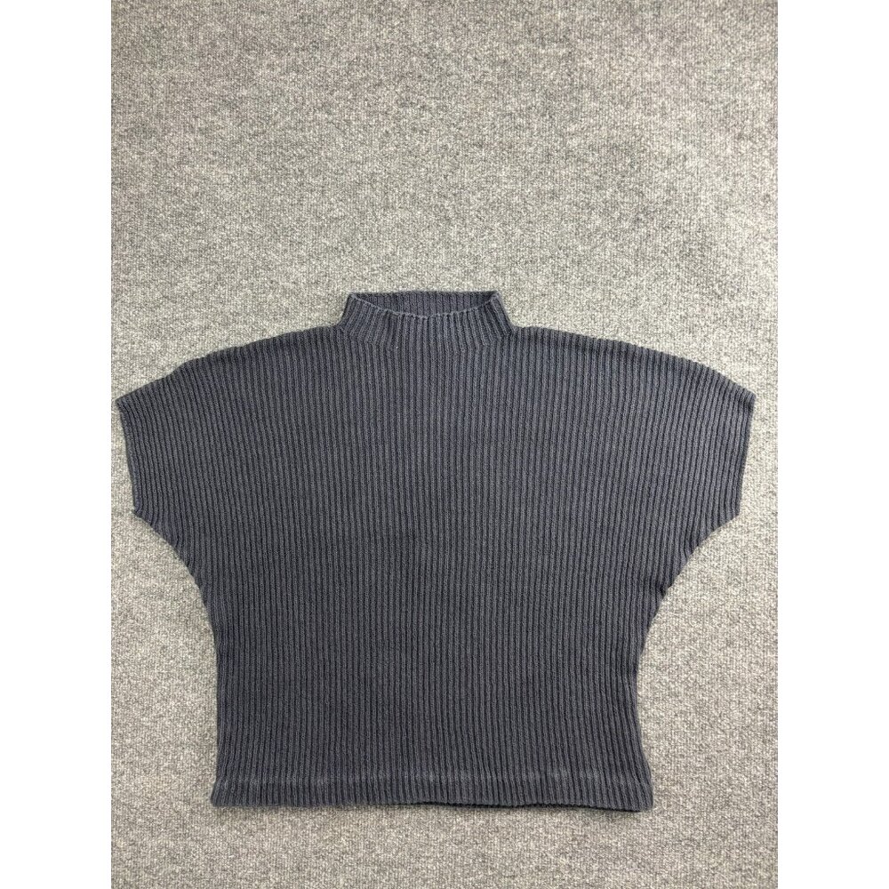 FP Beach Sweater Womens XS Gray Ribbed Mock Neck Short Sleeve Boxy Knit Top
